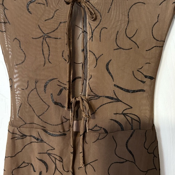 New Pink Brown Mesh Mini Dress Size: M - Picture 5 of 10